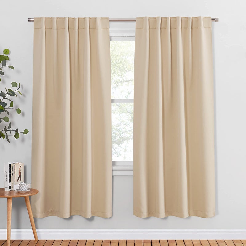 PONY DANCE Living Room Curtains  Window Treatments Blackout Curtain Panels Back Tab  Rod Pocket Draperies Energy Saving Drapes for Dining Room W 52 by L 72 Biscotti Beige 2 Pieces