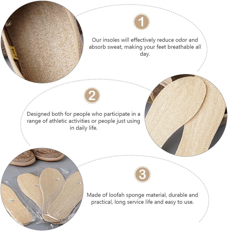 Loofah Shoe Insoles Breathable Sweat Absorption Insoles, Wear-Resistant Loofah Cushion Pads for Men and Women Size 40, Natural Foot Care Inserts for Everyday Use - Image 3