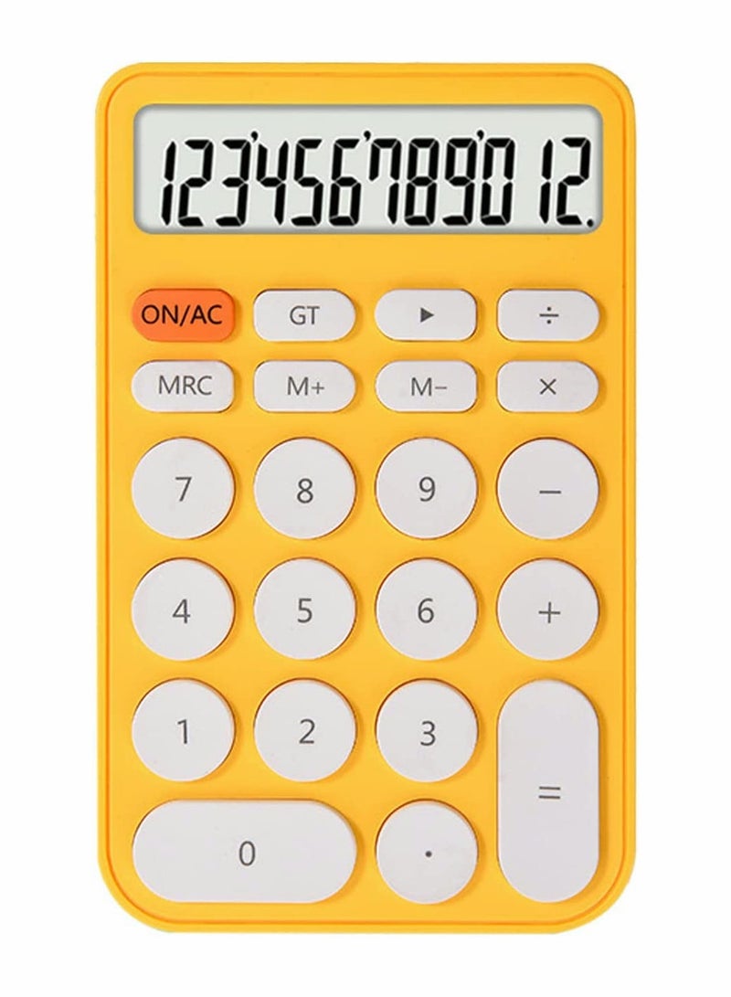 Desk Basic Cute Calculator, SYOSI Small Portable Standard Calculator 12 Digit Dual Power Handheld Desktop Calculator with Large LCD Display and Sensitive Buttons, No Noise (Yellow) - Image 1