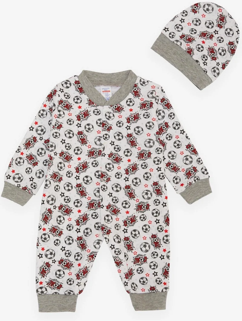 Breeze Breeze Baby Boy Jumpsuit Football Themed Ball Patterned 0-6 Months, White