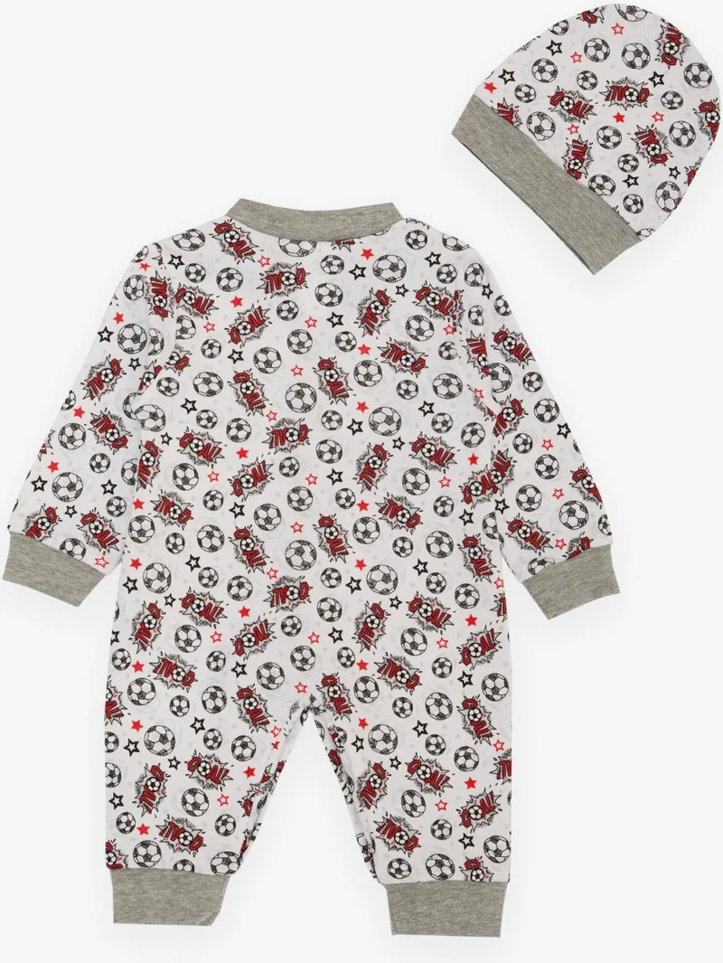 Breeze Breeze Baby Boy Jumpsuit Football Themed Ball Patterned 0-6 Months, White