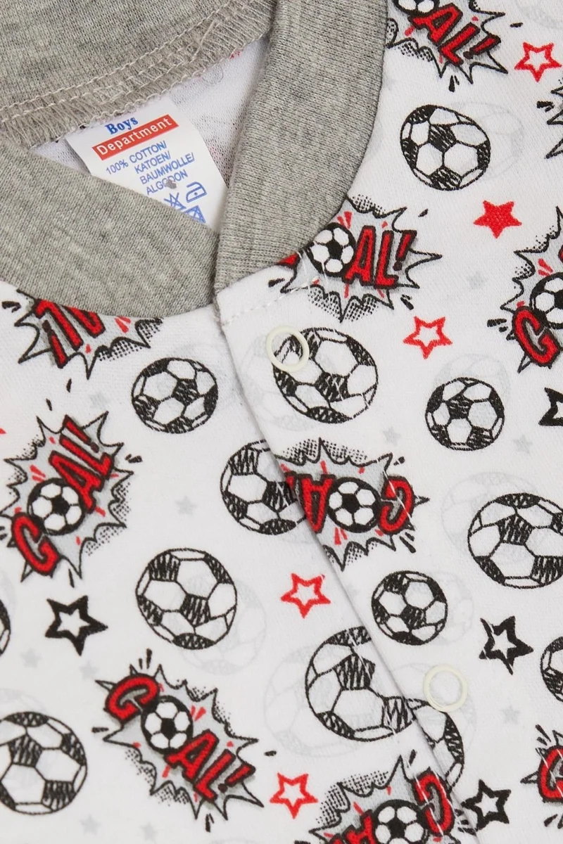 Breeze Breeze Baby Boy Jumpsuit Football Themed Ball Patterned 0-6 Months, White