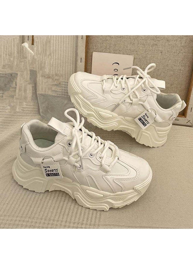 أحذية رياضية سميكة للنساء، أحذية رياضية عصرية، أحذية رياضية كلاسيكية للنساء برباط، أحذية رياضية مريحة ومسامية للسيدات، أحذية جري خفيفة الوزن ومضادة للانزلاق، أحذية رياضية بيضاء أنيقة، أحذية للمشي للارتداء في الشارع والملابس اليومية