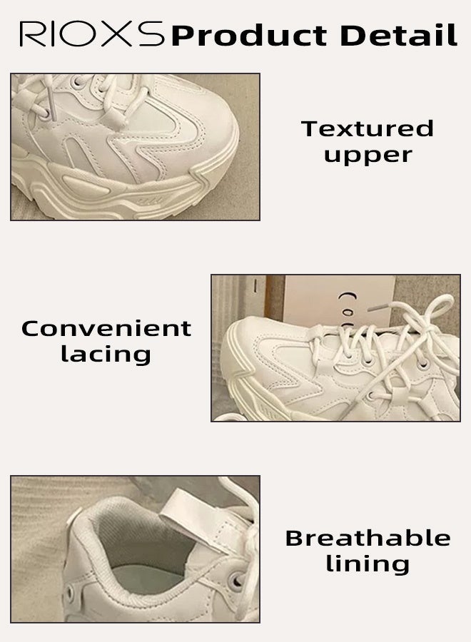 ريوكس أحذية رياضية سميكة للنساء، أحذية رياضية عصرية، أحذية رياضية كلاسيكية للنساء برباط، أحذية رياضية مريحة ومسامية للسيدات، أحذية جري خفيفة الوزن ومضادة للانزلاق، أحذية رياضية بيضاء أنيقة، أحذية للمشي للارتداء في الشارع والملابس اليومية - Image 3