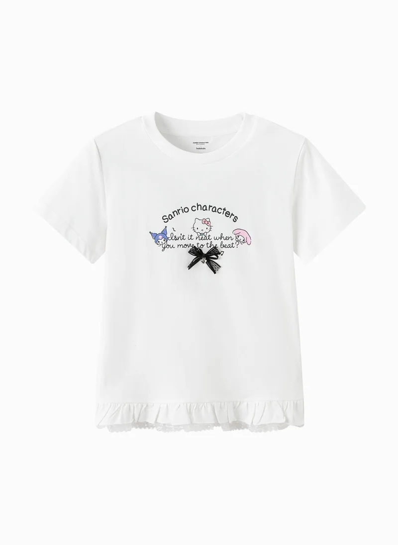 Kids Girls Round v-neck short-sleeved T-shirt