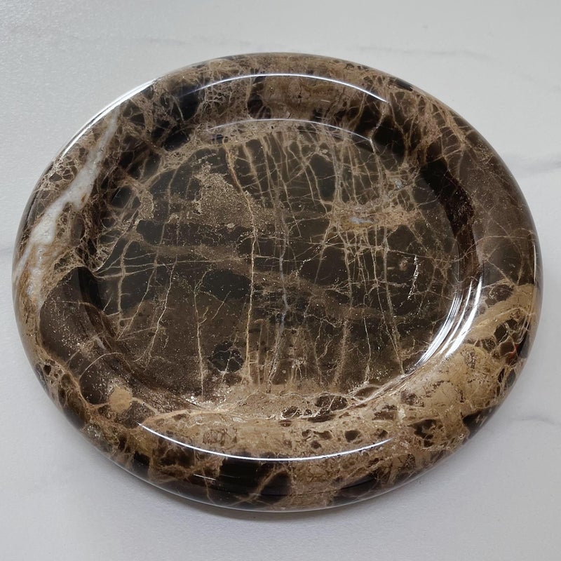 SAIDKOCC Natural Marble Round Vanity Tray Jewelry Makeup Dish Decorative Tray for Coffee Table,Bathroom,Bedroom (Coffee Net) - Image 2