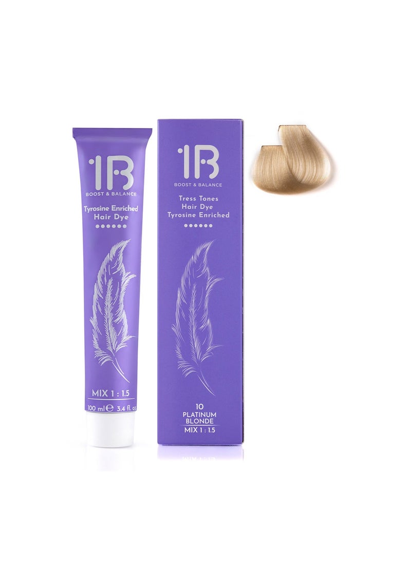 1B Hair Color Cream #10 Platinum Blonde – Permanent Ultra-Light Hair Dye with Tress Tones Tyrosine Complex | 100ml | Cool Icy Blonde Pigment | Intense Lightening & Shine for Blonde to Pre-Lightened Hair - Image 2