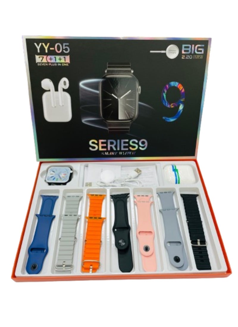 Raxoom Smart Watch Ultra 7+1+1 with Earphones 8 Straps Full Touch Color Screen Bluetooth Calling Health and Sports Smartwatch Multicolor  - Image 1