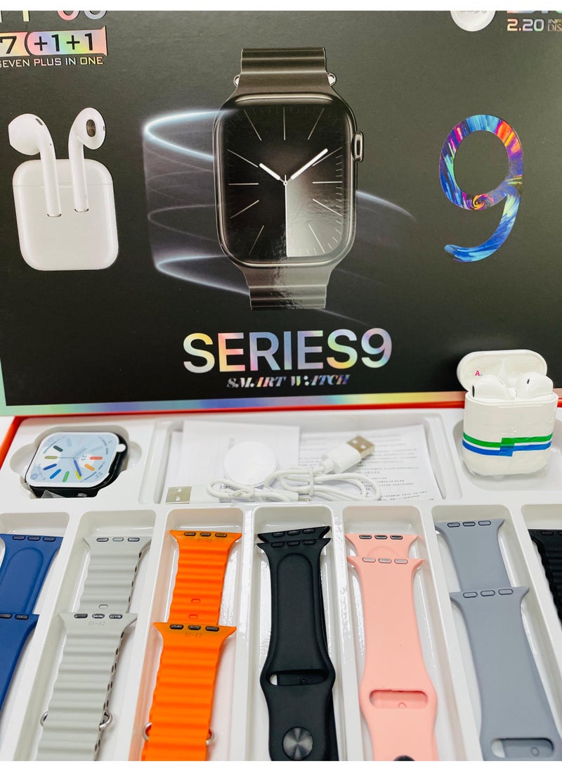 Raxoom Smart Watch Ultra 7+1+1 with Earphones 8 Straps Full Touch Color Screen Bluetooth Calling Health and Sports Smartwatch Multicolor  - Image 2