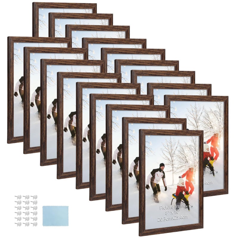 PHAREGE 8x10 Picture Frame Bulk Distressed Coffee, Set of 18 MDF Wood Grain Frame for Display 8 by 10 Family Wedding Photos on Tabletop or Wall - Image 1