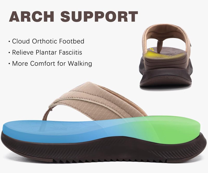 ONCAI Orthopedic Flip Flops Women with Arch Support Ladies Orthotic Recovery Sandals 2025 Comfortable Plantar Fasciitis Slip On Walking Sandal for Womans Casual Summer Brown Size 7 - Image 2