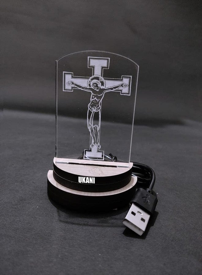 UKANI 3D Jesus Christ Design USB Connected Night Lamp for Car/Office/Desktop/Gift/for Bedroom Hall Table Top 7 Color Change Light Size 3 Inch - Image 2