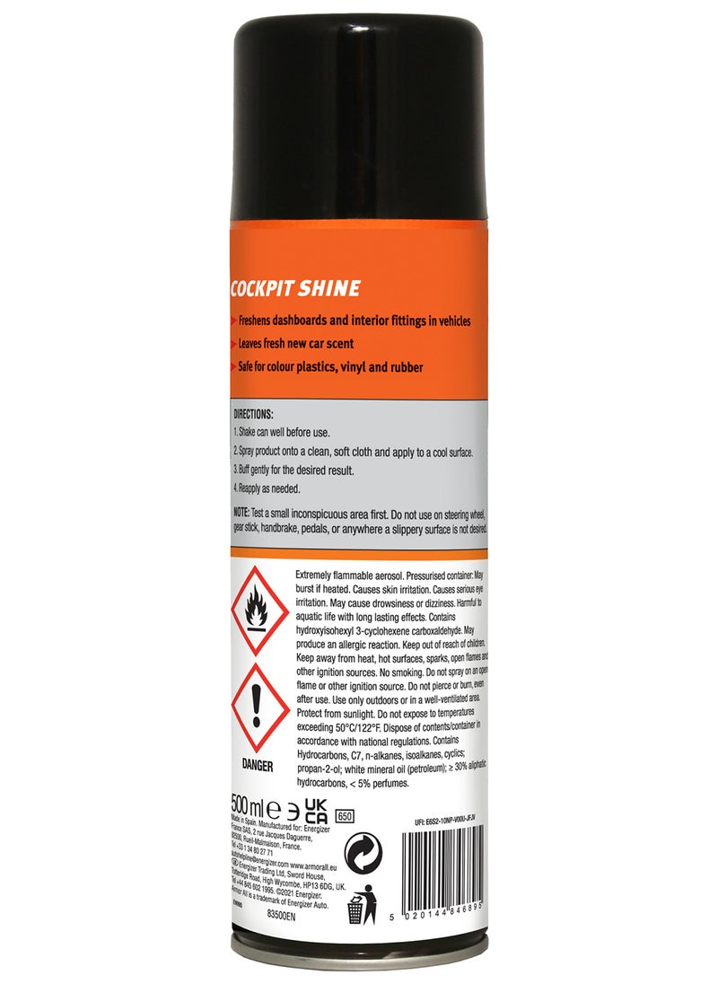 ARMOR ALL - Cockpit Shine 500Ml, Instant Shine, Cleaning, And Restoration, With New Car Smell, 1 Piece - Image 1