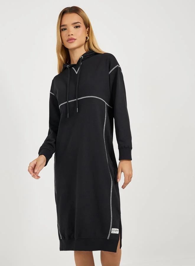 Styli Contrast Stitch Hoodie Dress