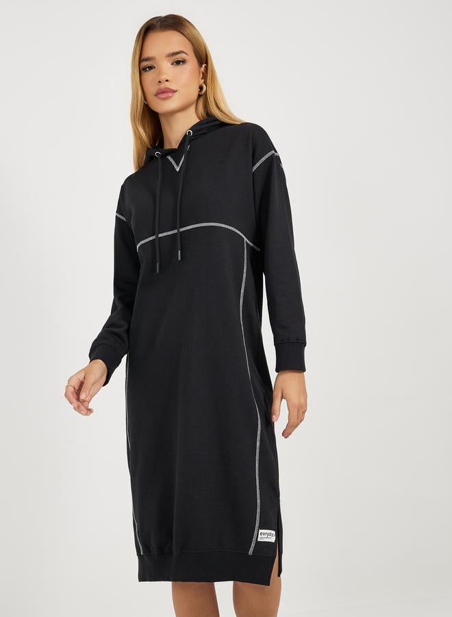 Styli Contrast Stitch Hoodie Dress  - Image 3