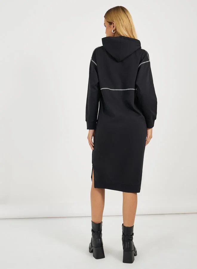 Styli Contrast Stitch Hoodie Dress