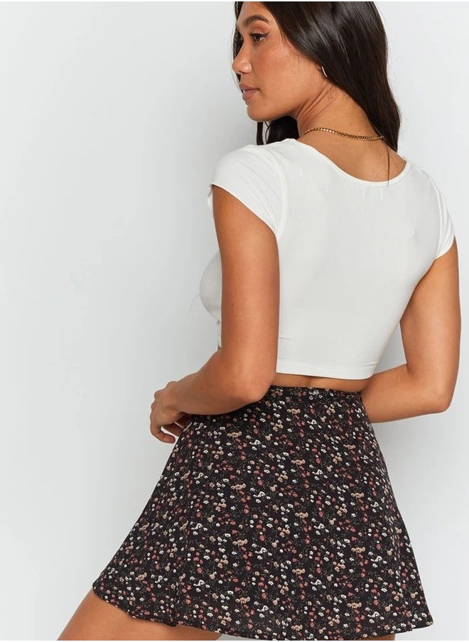 Loquat Women's Fashion Floral High-waisted Umbrella Skirt Invisible Zipper Chiffon Short Skirt  - Image 2