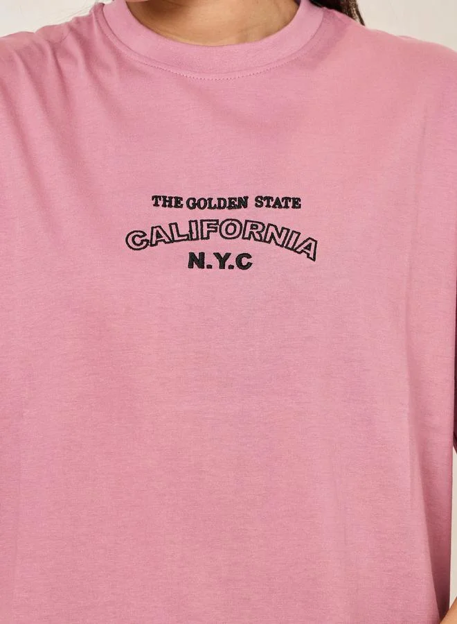 Styli Oversized Embroidered California NYC Longline T-Shirt