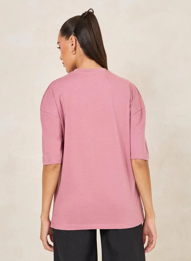 Styli Oversized Embroidered California NYC Longline T-Shirt