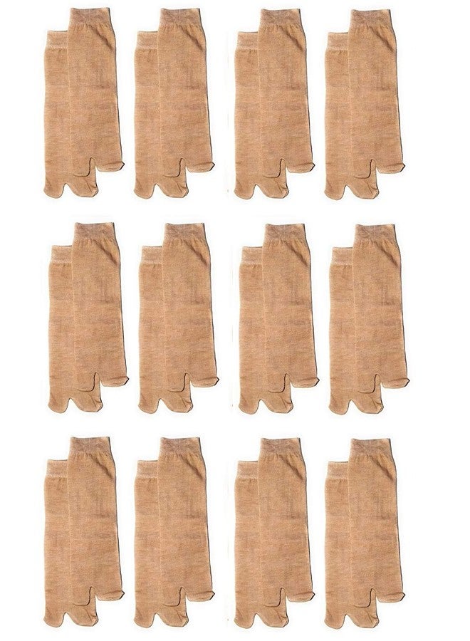 Malvina Girl's Formal Plain Cotton Ankle Length Winter Thumb Socks (Fawn)-(Pack of 12) - Image 1