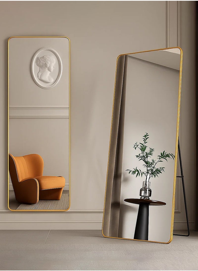 Taimi Rectangular Mirror 155x45cm with Rounded Edges, Full Length Mirror with Stand and Metal Frame, Floor Mirror, Wall Mirror Hanging or Tilt for Living Room, Bedroom, Entryway Gold  - Image 1