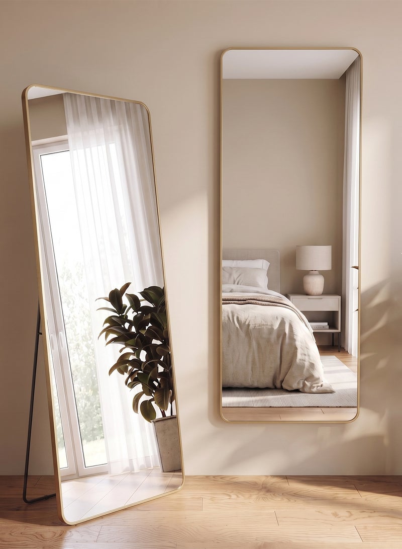 Taimi Rectangular Mirror 155x45cm with Rounded Edges, Full Length Mirror with Stand and Metal Frame, Floor Mirror, Wall Mirror Hanging or Tilt for Living Room, Bedroom, Entryway Gold - Image 2