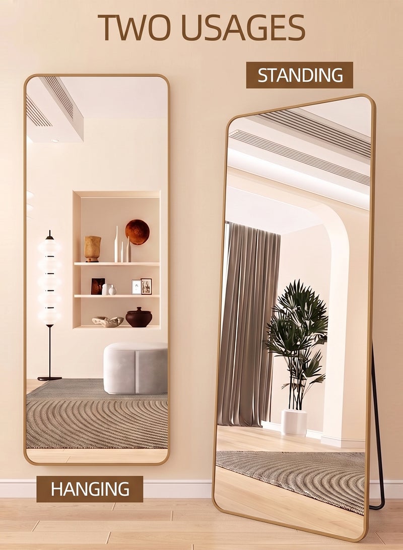 Taimi Rectangular Mirror 155x45cm with Rounded Edges, Full Length Mirror with Stand and Metal Frame, Floor Mirror, Wall Mirror Hanging or Tilt for Living Room, Bedroom, Entryway Gold - Image 4