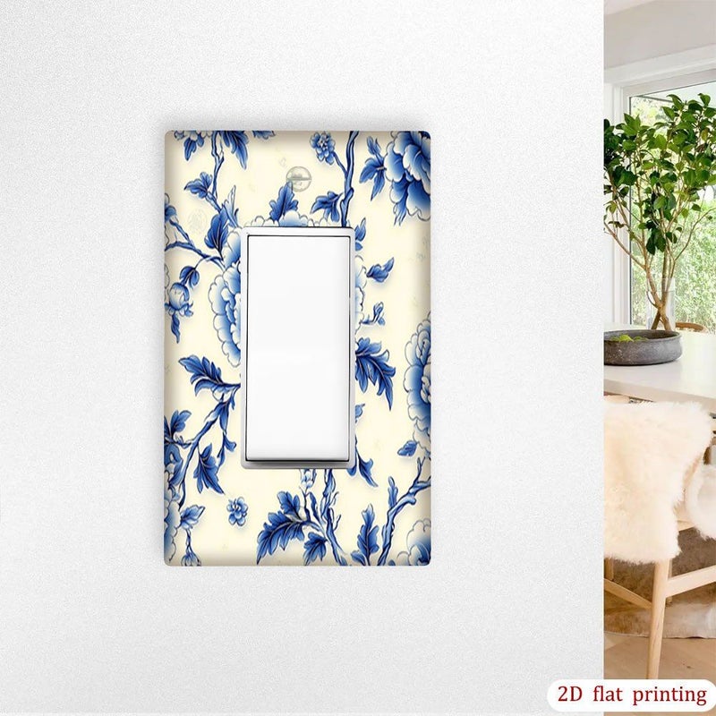 1pc Blue Peony Design Duplex Flat Printing Outlet Covers Decorative Light Switch And Receptacle Covers Stylish Home Decoration Room Accents - Image 4
