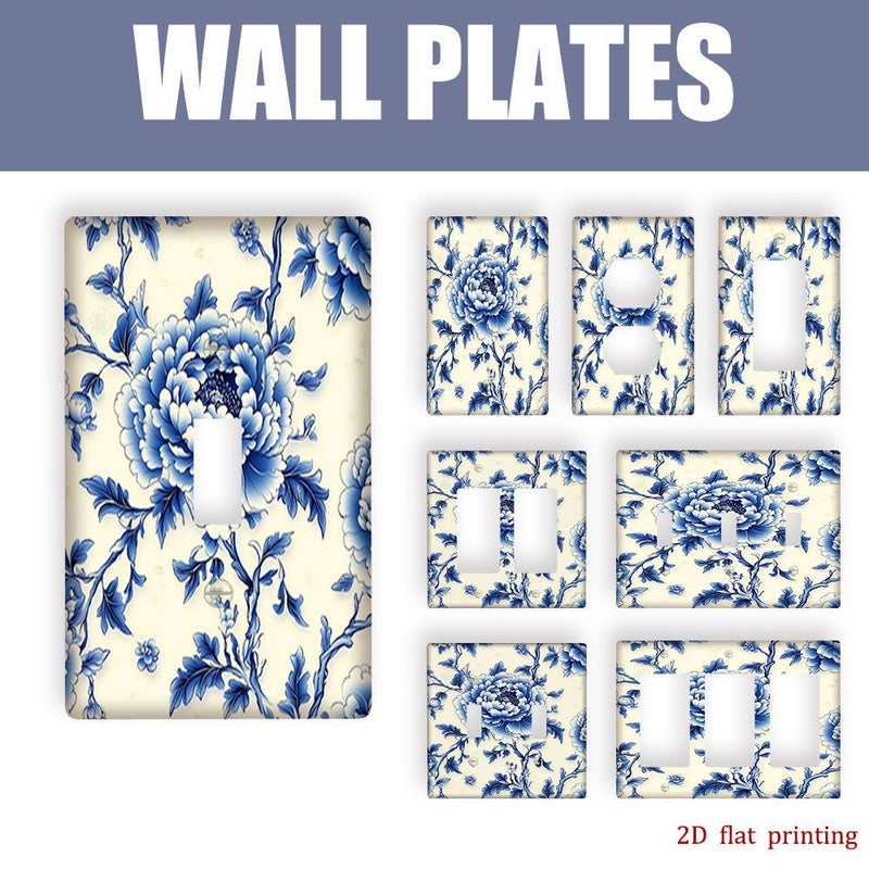 1pc Blue Peony Design Duplex Flat Printing Outlet Covers Decorative Light Switch And Receptacle Covers Stylish Home Decoration Room Accents - Image 1