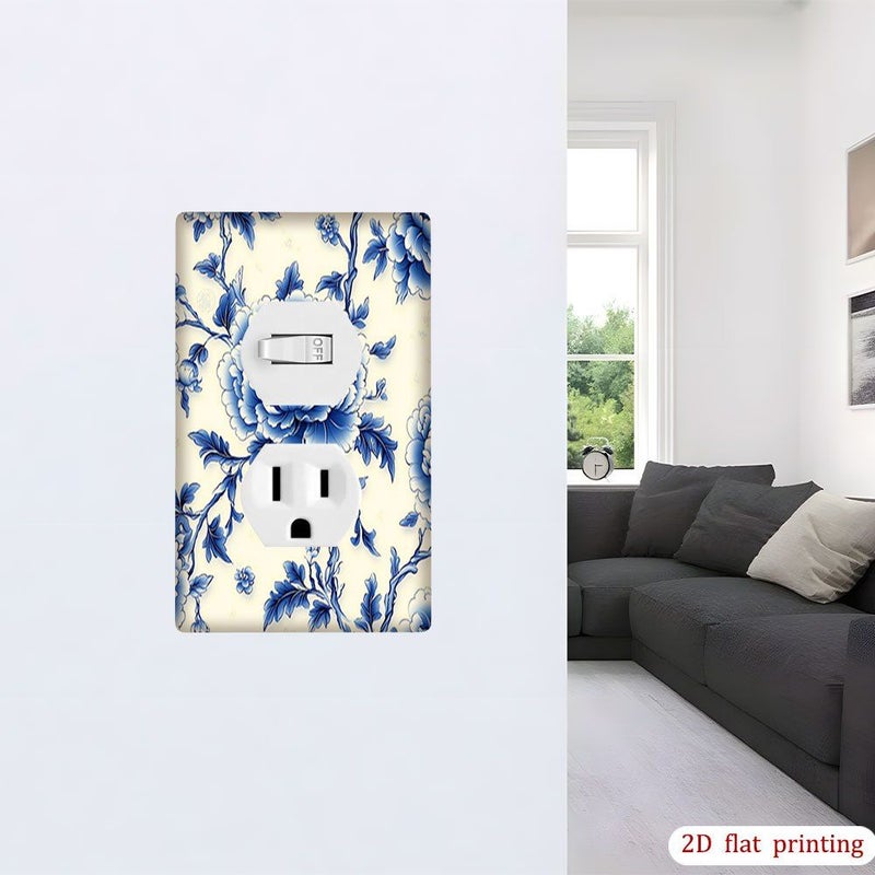 1pc Blue Peony Design Duplex Flat Printing Outlet Covers Decorative Light Switch And Receptacle Covers Stylish Home Decoration Room Accents - Image 2