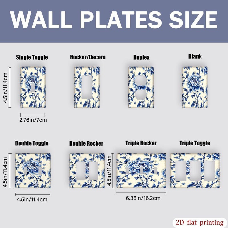 1pc Blue Peony Design Duplex Flat Printing Outlet Covers Decorative Light Switch And Receptacle Covers Stylish Home Decoration Room Accents - Image 3