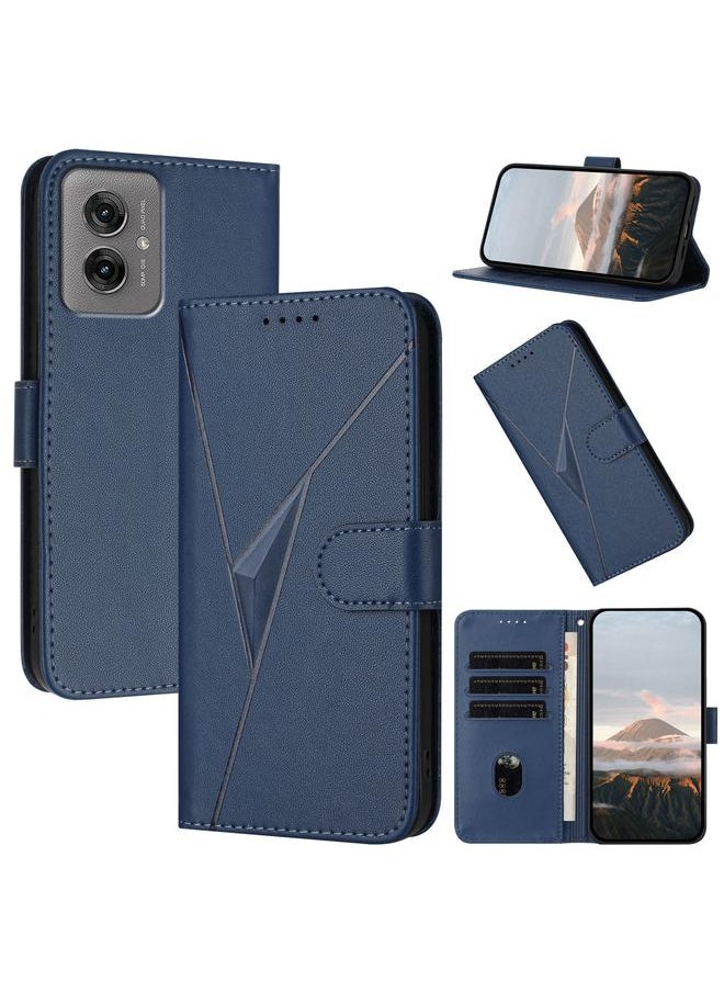 erorex - For Motorola Moto G55 Triangle Pattern Buckle Clasp Leather Phone Case(Royal Blue) - Image 1