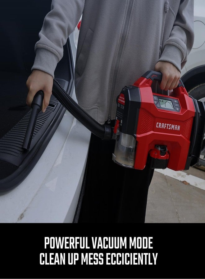 CRAFTSMAN Inflator/Vacuum/Blower 3-IN-1,Tire Inflator Portable Air Compressor with LED Light,Quiet Car Vacuum or Blower, 160 PSI for Car RV Truck,12V DC Corded and 20V DC Cordless,Tool Only - Image 4