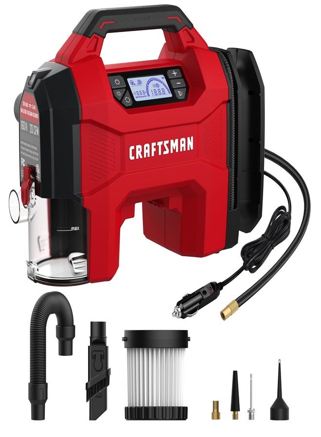 CRAFTSMAN Inflator/Vacuum/Blower 3-IN-1,Tire Inflator Portable Air Compressor with LED Light,Quiet Car Vacuum or Blower, 160 PSI for Car RV Truck,12V DC Corded and 20V DC Cordless,Tool Only - Image 1