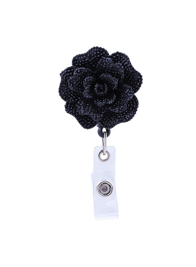 Soleebee 24'' Retractable Badge Reel Glitter Rose Nurse Id Badge Holder Reel With 360° Swivel Alligator Clip Black - Image 1