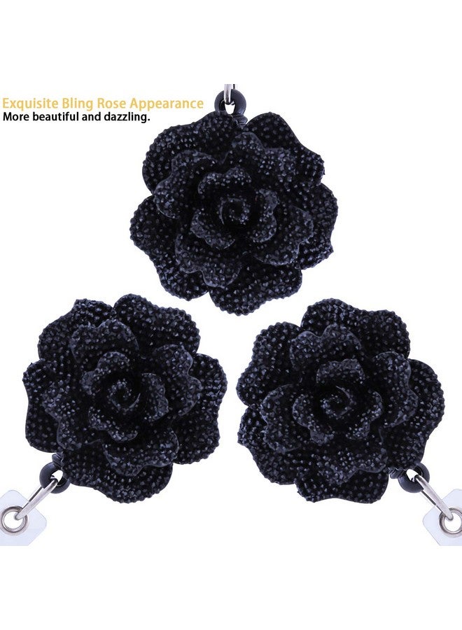 Soleebee 24'' Retractable Badge Reel Glitter Rose Nurse Id Badge Holder Reel With 360° Swivel Alligator Clip Black - Image 5