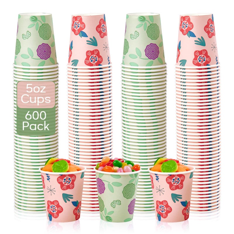 TV TOPVALUE 600 Pack 5 oz Paper Disposable Colorful Bathroom Small Mouthwash Espresso Cups for Party Picnic Travel and Events