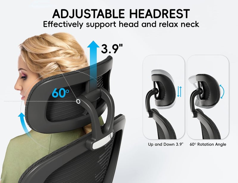 TRALT Office Chair - Ergonomic Office Chair with Back Support, Computer Chair - Home Office Desk Chairs, 330lbs Wide Seat Big and Tall Office Chairs with Headrest, Comfy Desk Chairs (Black) - Image 5