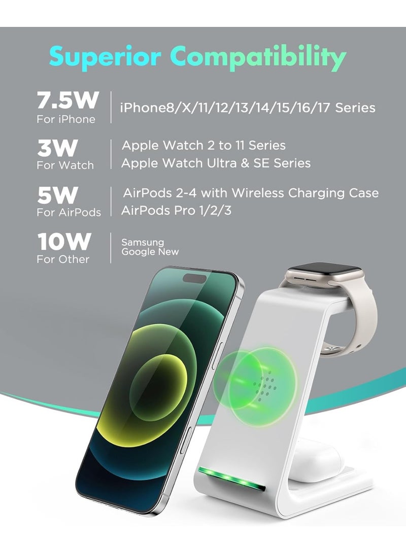 AMROAH 3 in 1 Wireless Charging Station, 2026 Upgraded Fast Desk Charger Station for iPhone 17 16 15 14 13 12 Pro Max Plus, Charger Stand for Apple Watch 11 10 9 8 7 6 5 4 3 2 Ultra SE, Airpods 4 3 2 Pro - Image 2