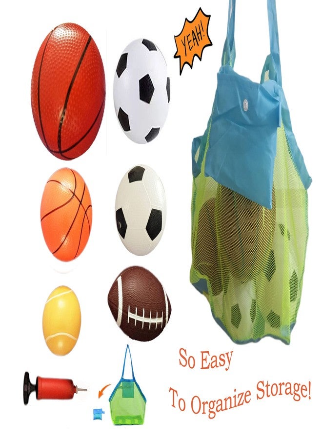 CZLCD 6Pces Soft Sports Balls Set for Kids Various Size of Soccer Ball, Basketball, Football,Tennis Ball,Volleyball with Large Free Bag and Hand Pump - Image 2