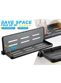 Excefore Bathroom Shower Shelf 2 Pack Folding Metal Shelf For Bathroom Wall Mounted 90° Fold Up And Waterproof Toilet Phone Holder Shelf For Bathroom Kitchen Toilet  - Image 3