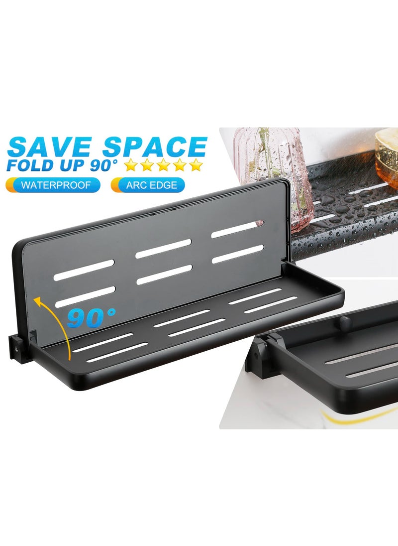 Excefore Bathroom Shower Shelf 2 Pack Folding Metal Shelf For Bathroom Wall Mounted 90° Fold Up And Waterproof Toilet Phone Holder Shelf For Bathroom Kitchen Toilet  - Image 3