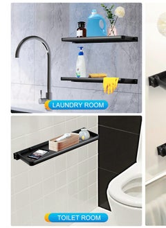 Excefore Bathroom Shower Shelf 2 Pack Folding Metal Shelf For Bathroom Wall Mounted 90° Fold Up And Waterproof Toilet Phone Holder Shelf For Bathroom Kitchen Toilet  - Image 2
