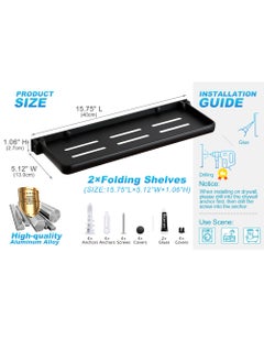 Excefore Bathroom Shower Shelf 2 Pack Folding Metal Shelf For Bathroom Wall Mounted 90° Fold Up And Waterproof Toilet Phone Holder Shelf For Bathroom Kitchen Toilet  - Image 4
