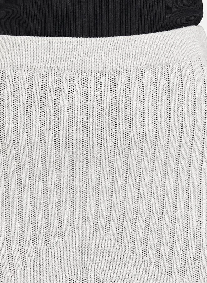 Styli Textured Knit Asymmetric Hem Midi Skirt