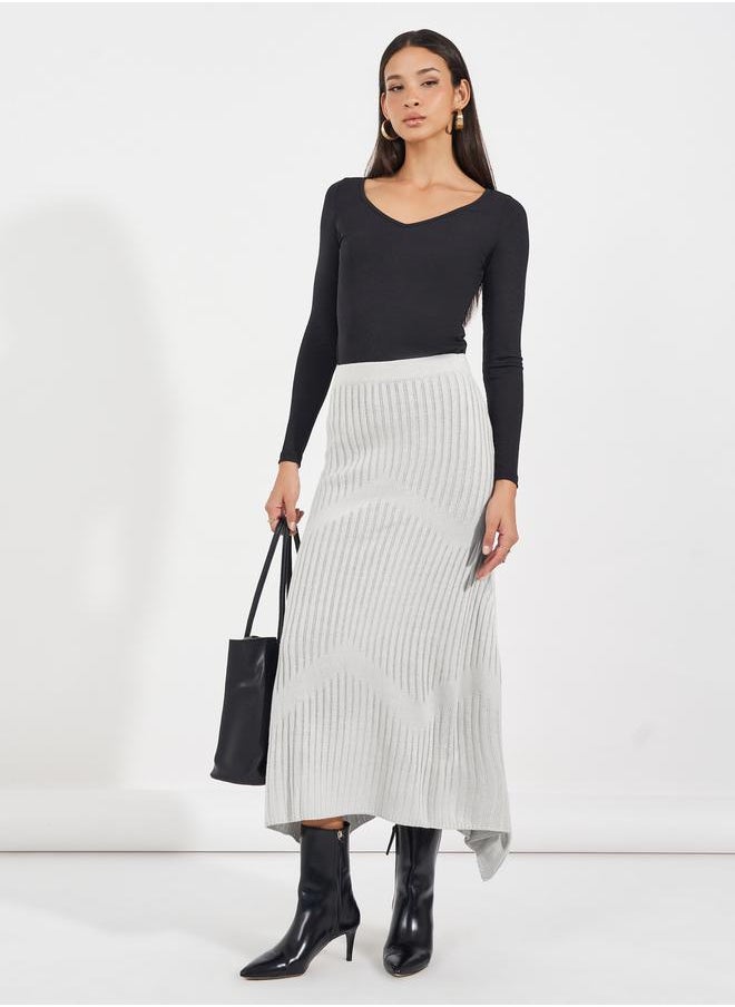Styli Textured Knit Asymmetric Hem Midi Skirt  - Image 1