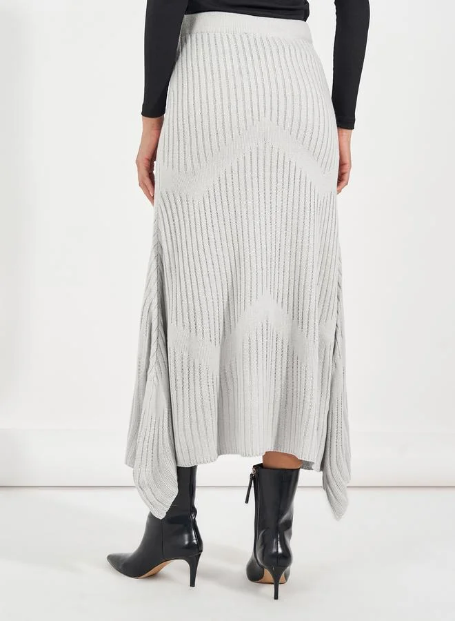 Styli Textured Knit Asymmetric Hem Midi Skirt
