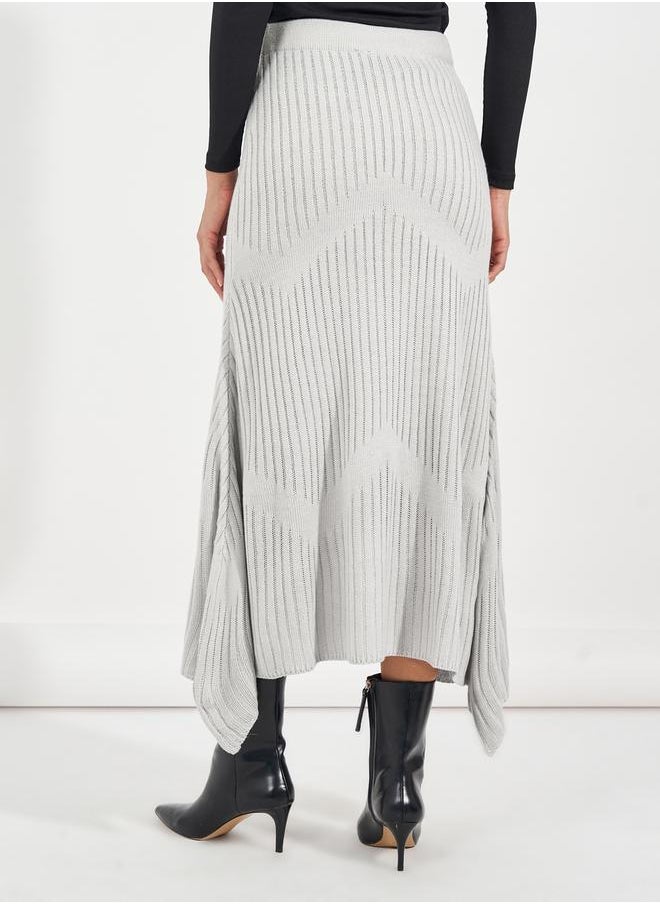 Styli Textured Knit Asymmetric Hem Midi Skirt  - Image 4
