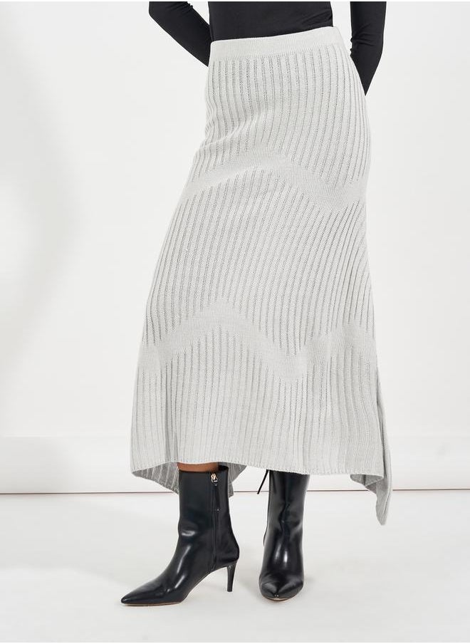 Styli Textured Knit Asymmetric Hem Midi Skirt  - Image 2