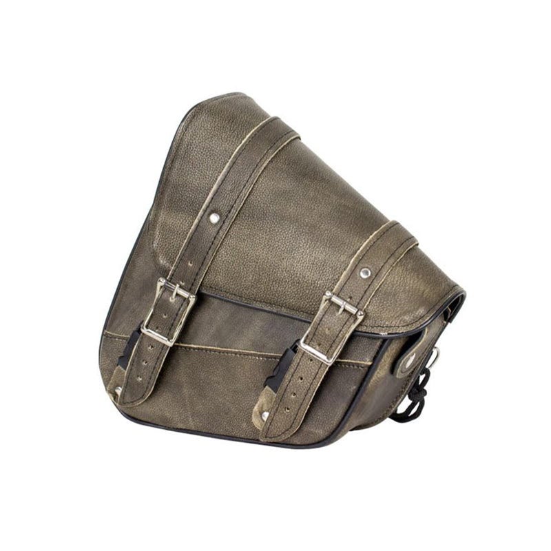 GARGOYLE BELLS Premium Naked Leather Swing Arm Bag For Motorcycle Left Side Solo Bags Saddle Bags For Softails Choppers Style1 Brown